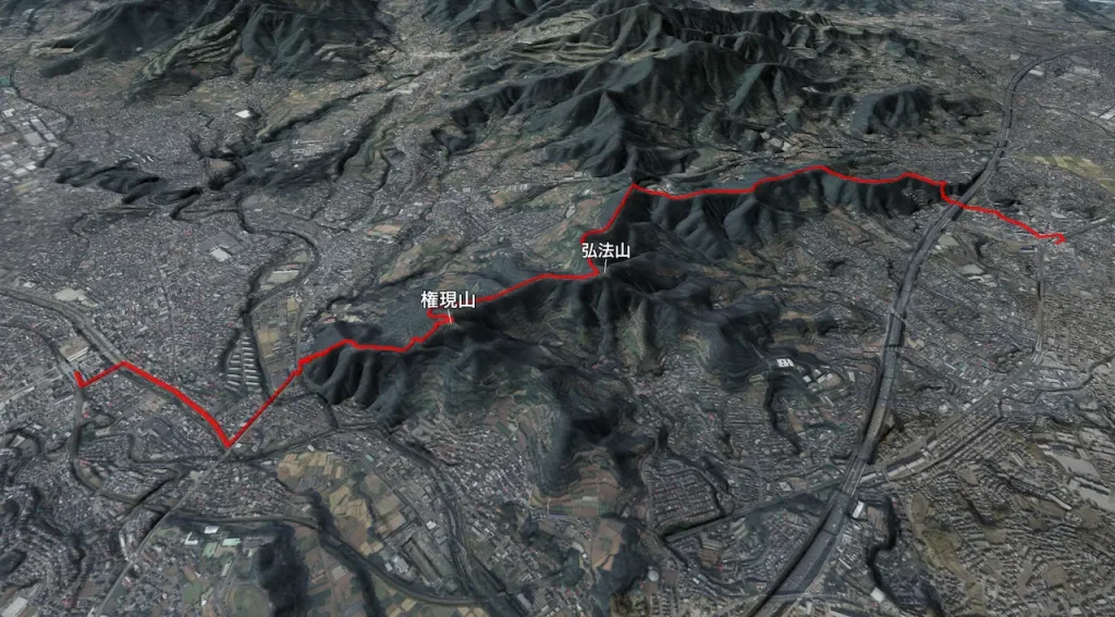 神奈川県_弘法山の登山コース3D図