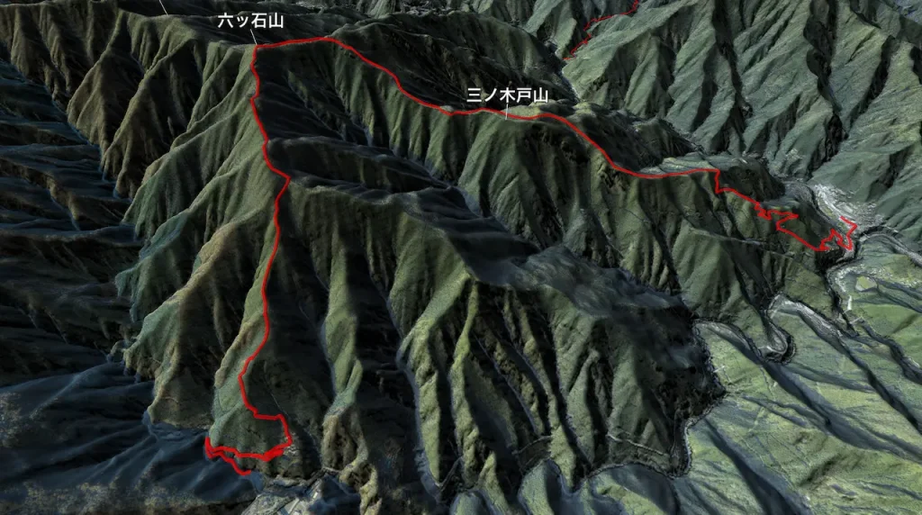 東京都_六ツ石山の登山コース3D図