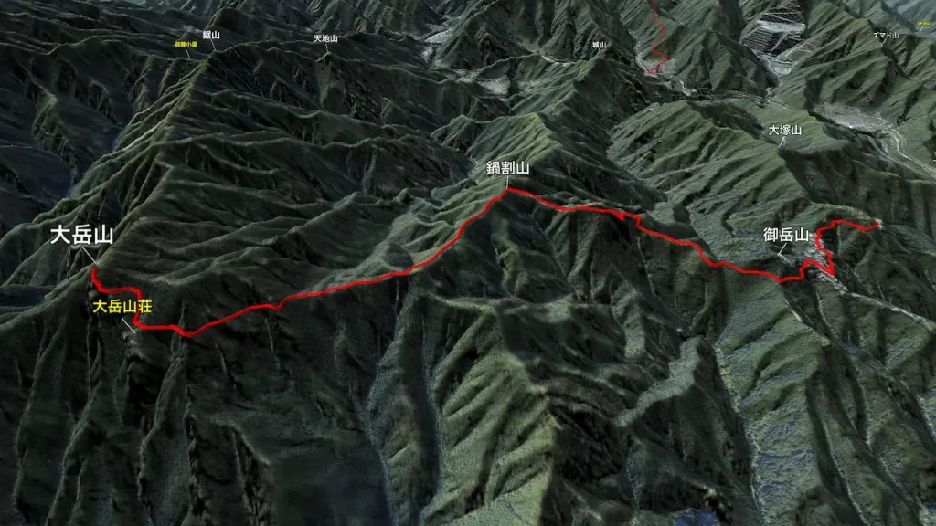 東京都_大岳山の登山コース3D図