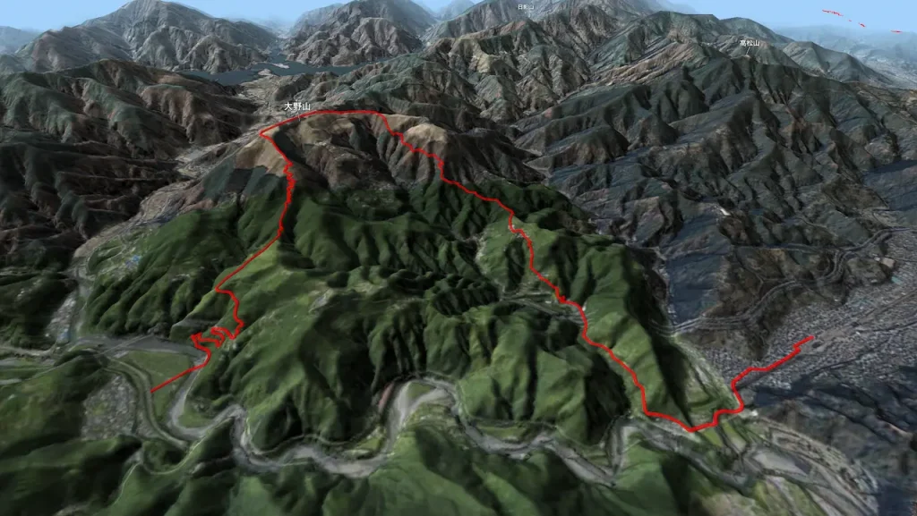 神奈川県_大野山の登山コース3D図