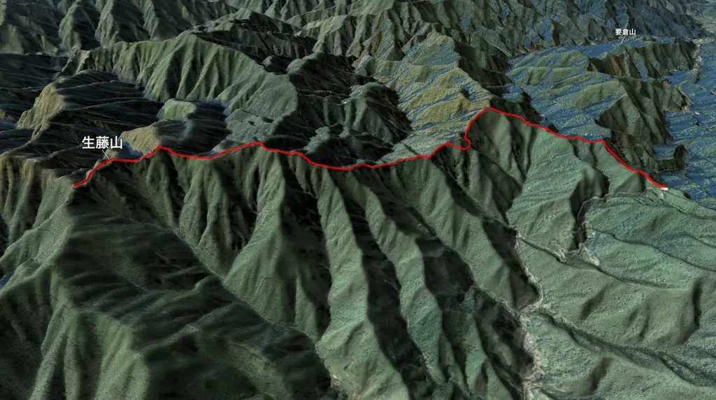 東京都_生籐山の登山コース3D図