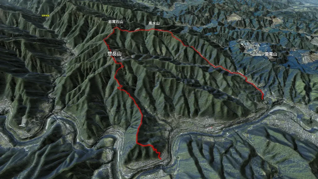 東京都_高水三山の登山コース3D図