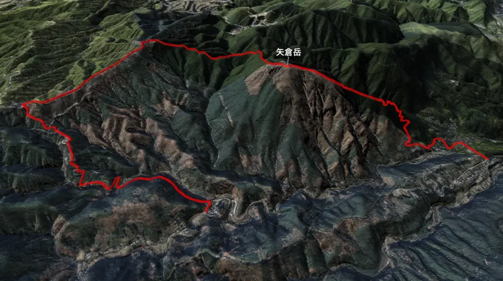 神奈川県_矢倉岳の登山コース3D図