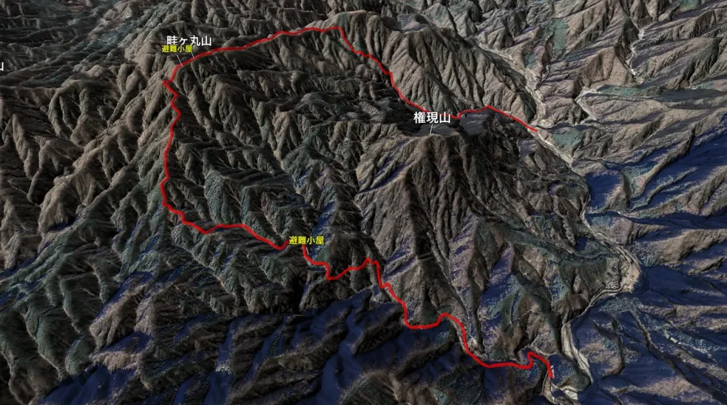 神奈川県_畦ヶ丸の登山コース3D図