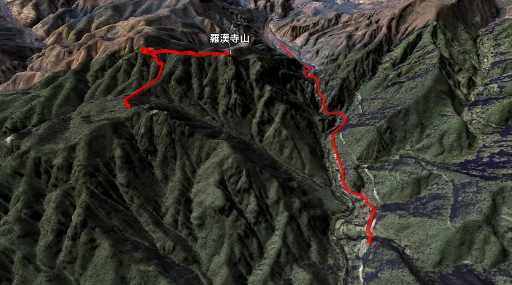 山梨県_羅漢寺山の登山コース3D図