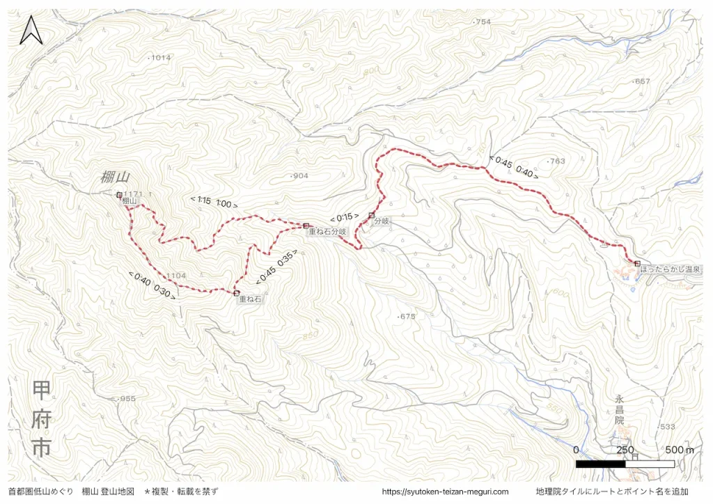 山梨県_棚山の登山地図画像