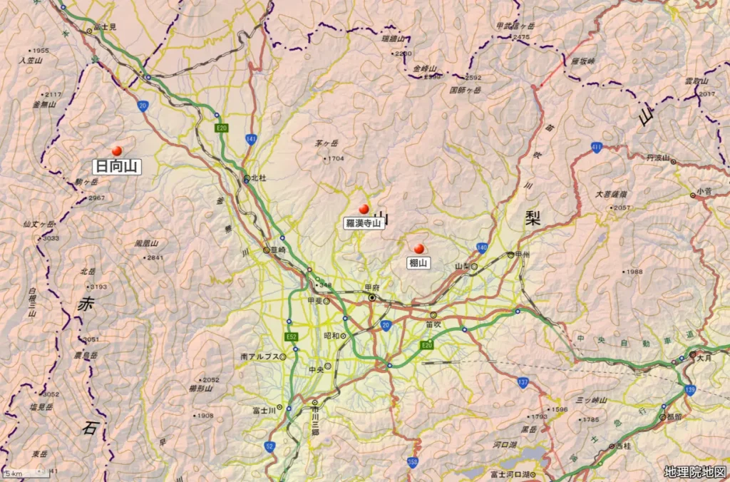 山梨県_日向山の位置