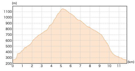 山梨県_身延山の登山コース断面図